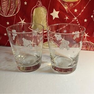 Rare Vintage Libbey Penguins In Top Hat Lowball Glasses Christmas New Year’s Eve